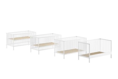 Babybett Kara-lynn 144x76x84 Gitterbett Massivholz Buche Weiß