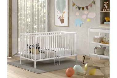 Babybett Kara-lynn 144x76x84 Gitterbett Massivholz Buche Weiß