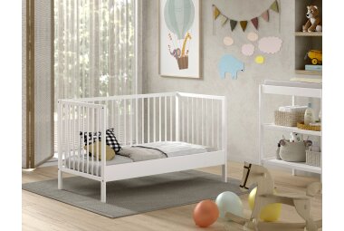 Babybett Kara-lynn 144x76x84 Gitterbett Massivholz Buche Weiß