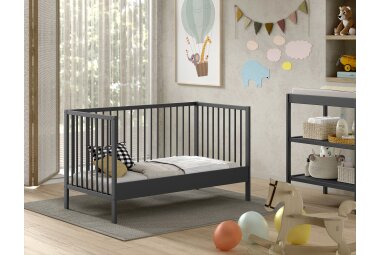 Babybett Kara-lynn 144x76x84 Wiege Massivholz Buche Anthrazit