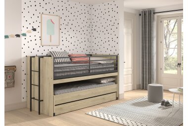 Hochbett Kary 219x98x117 Kinderbett Holzwerkstoff Eiche