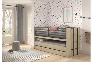 Hochbett Kary 219x98x117 Kinderbett Holzwerkstoff Eiche