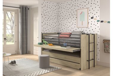 Hochbett Kary 219x98x117 Kinderbett Holzwerkstoff Eiche