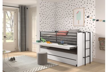 Hochbett Kary 219x98x117 Kinderbett Holzwerkstoff Weiß