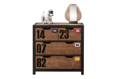 Kommode Kameko 86x42x83 MDF+Massivholz Schwarz/Cognac