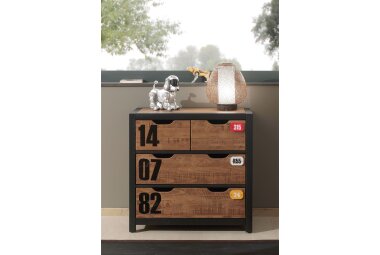 Kommode Kameko 86x42x83 MDF+Massivholz Schwarz/Cognac