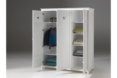 Kleiderschrank Kamila 159x57x191 Schrank 3 türig MDF+Massivholz Weiß