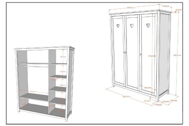Kleiderschrank Kamila 159x57x191 Schrank 3 türig MDF+Massivholz Weiß