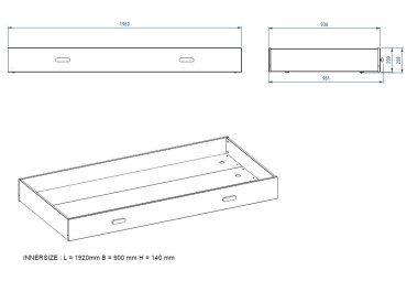Bettschublade Karilynn 194x94x20 MDF+Holzwerkstoff Weiß