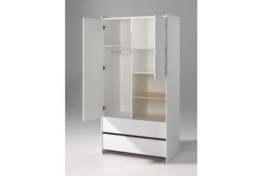 Kleiderschrank Karilynn 90x55x180 Schrank MDF+Massivholz Weiß