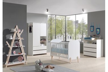 Kleiderschrank Karilynn 90x55x180 Schrank MDF+Massivholz Weiß