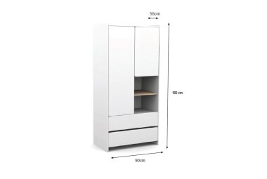 Kleiderschrank Karilynn 90x55x180 Schrank MDF+Massivholz Weiß