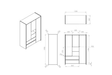 Kleiderschrank Karilynn 133x55x190 Schrank MDF+Massivholz Weiß