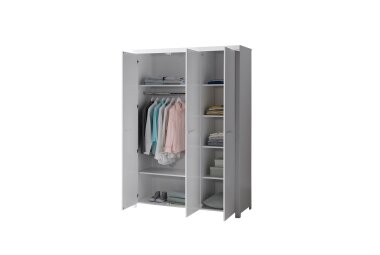 Kleiderschrank Karalynn 144x58x206 Wäscheschrank mit 3 Türen MDF Weiß