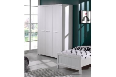 Kleiderschrank Karalynn 144x58x206 Wäscheschrank mit 3 Türen MDF Weiß