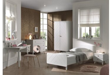 Kleiderschrank Kamillah 100x59x200 Schrank MDF Satin Weiß