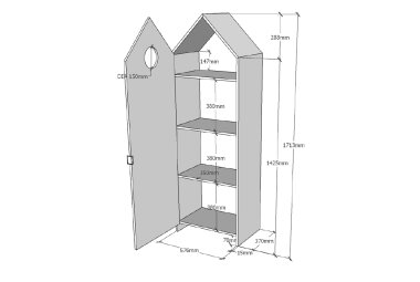 Regalschrank Kania 58x37x171 MDF+Holzwerkstoff Weiß