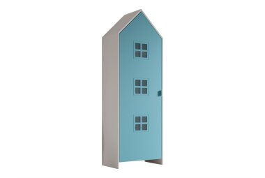 Regalschrank Kania 58x37x171 Standregal MDF Wei&szlig;/Blau