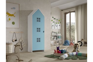 Regalschrank Kania 58x37x171 Standregal MDF Wei&szlig;/Blau