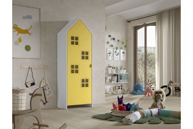 Regalschrank Kania 58x37x171 Standregal MDF Wei&szlig;/Gelb