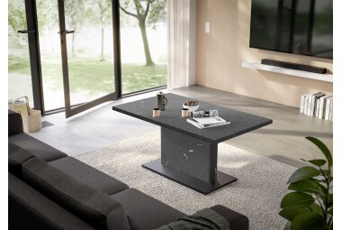 Couchtisch Höhenverstellbar Else 3 120x56x70 Holz Keramikoptik Schwarz