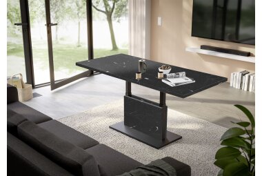 Couchtisch Höhenverstellbar Else 3 120x56x70 Holz Keramikoptik Schwarz