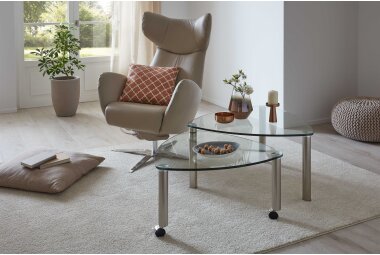 Couchtisch mit ausdrehbarer Ablage Cilka 80x43x80 Glas Nickel/Klarglas